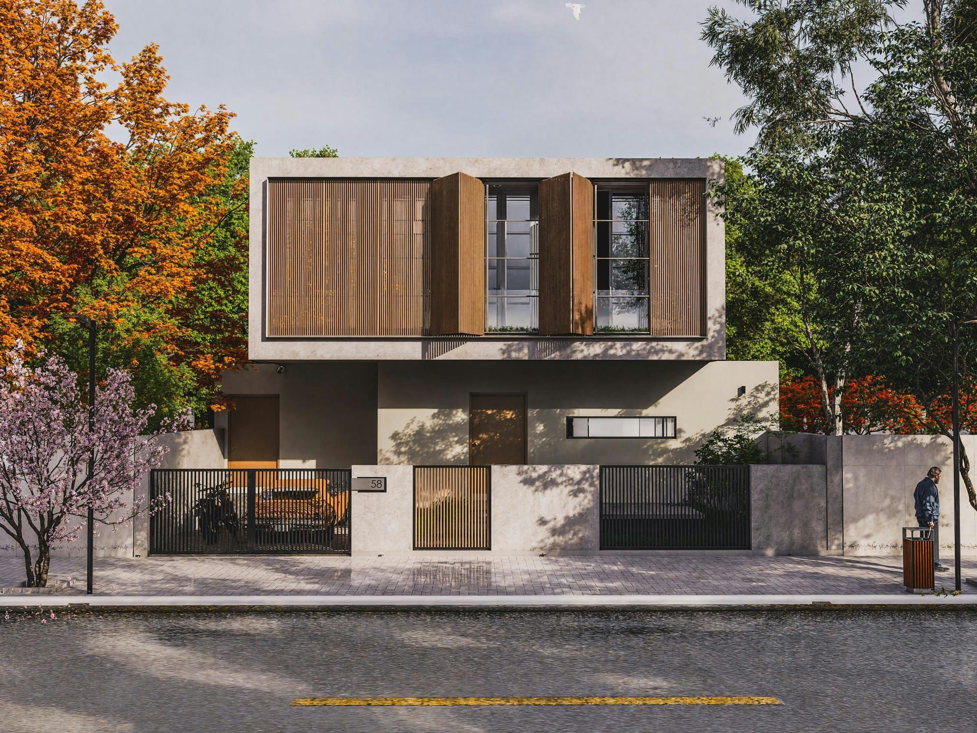 Vivienda unifamiliar de obra nueva de construcción mixta: base de hormigón y planta superior revestida de madera